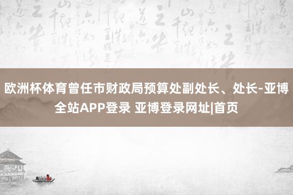 欧洲杯体育曾任市财政局预算处副处长、处长-亚博全站APP登录 亚博登录网址|首页